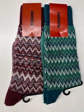 Missoni Men's Zigzag Dress Socks in Burgundy & Green NWT Small Medium